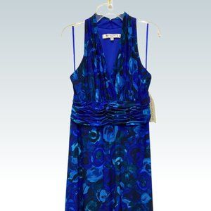 Vintage Evan Picone Dress Petite Size 8P Blue V Neck Sleeveless Stretch NWT